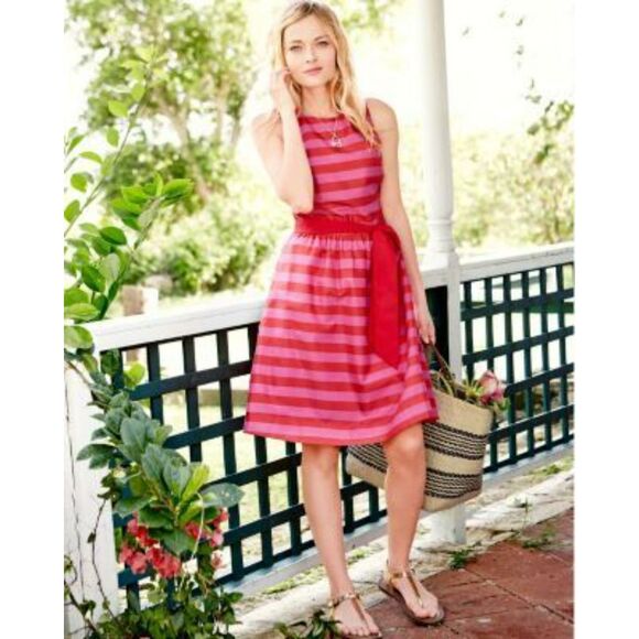 Garnet Hill Dress Women's size 18 Pink Red Stripe Valentine's Day Fit & Flare - Picture 1 of 5